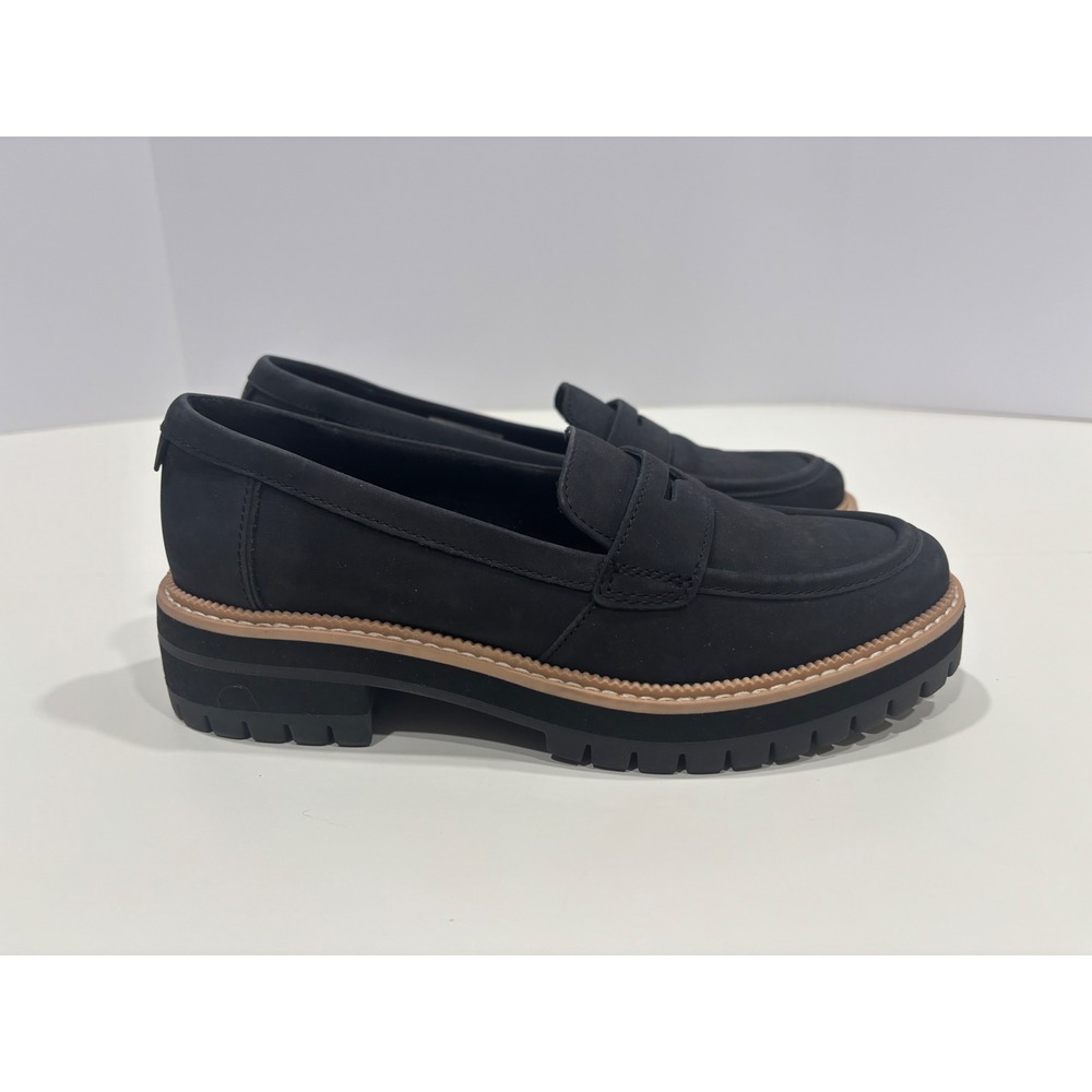 TOMS Darcy Black Nubuck Leather Lug Sole Penny Loafers Womens 7 10020224